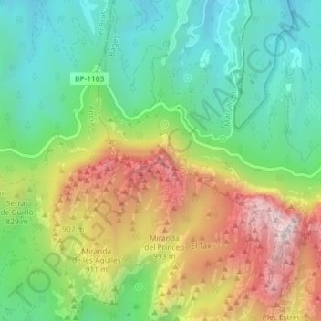 Coll del Lloro地形图、海拔、地势