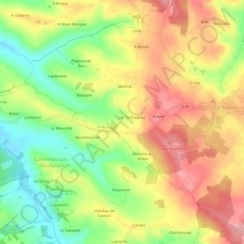 Cazeneuve地形图、海拔、地势