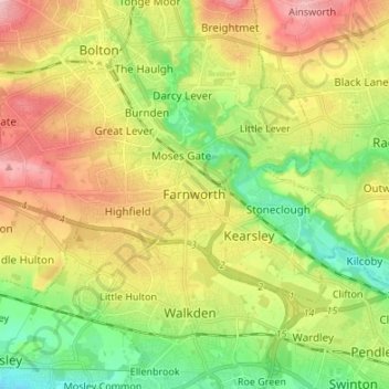 Farnworth地形图、海拔、地势