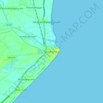 Tiruchendur地形图、海拔、地势