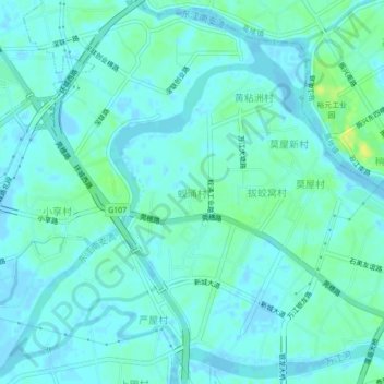 蚬涌村地形图、海拔、地势