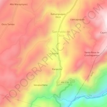 La Colina地形图、海拔、地势