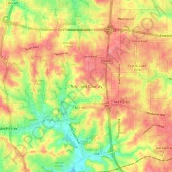 Town and Country地形图、海拔、地势