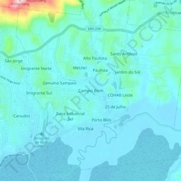 Campo Bom地形图、海拔、地势
