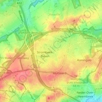 Strombeek地形图、海拔、地势