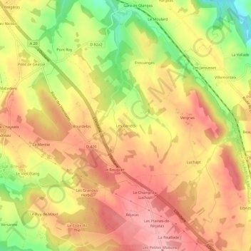 Les Genêts地形图、海拔、地势