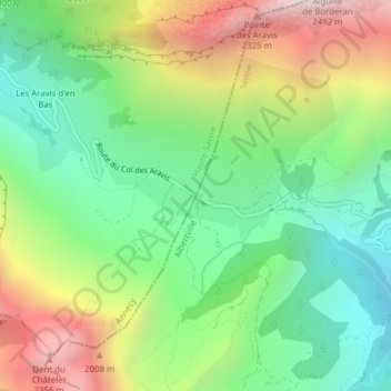 Col des Aravis地形图、海拔、地势