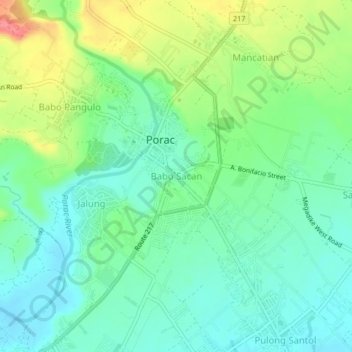 Babo Sacan地形图、海拔、地势