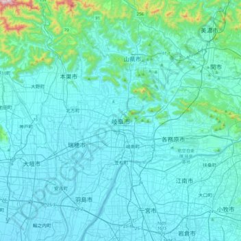 岐阜市地形图、海拔、地势