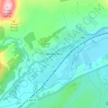 Newtonmore地形图、海拔、地势