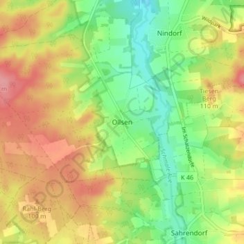 Ollsen地形图、海拔、地势