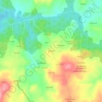 Alvidrón地形图、海拔、地势