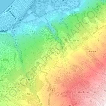 Bois Rouge地形图、海拔、地势