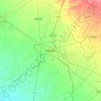 Ambala地形图、海拔、地势