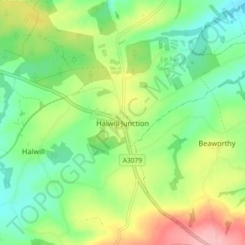 Halwill Junction地形图、海拔、地势
