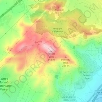Tossal Gros地形图、海拔、地势