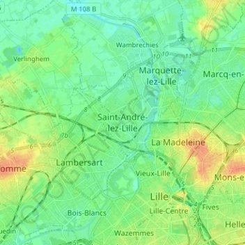 Saint-André-lez-Lille地形图、海拔、地势