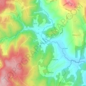 Menteyres地形图、海拔、地势