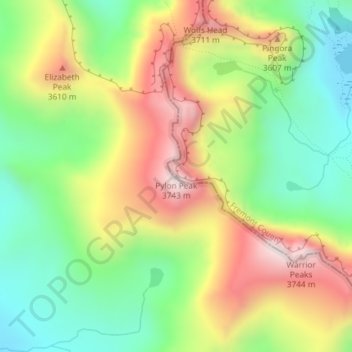 Pylon Peak地形图、海拔、地势