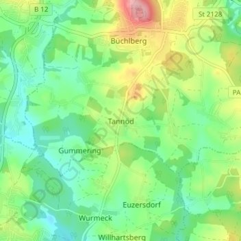 Tannöd地形图、海拔、地势