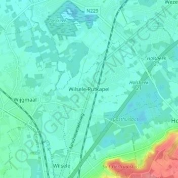 Wilsele-Putkapel地形图、海拔、地势