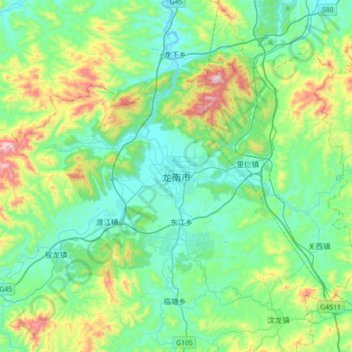龙南市地形图、海拔、地势