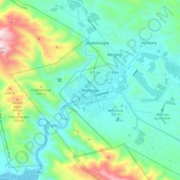 Montagu地形图、海拔、地势