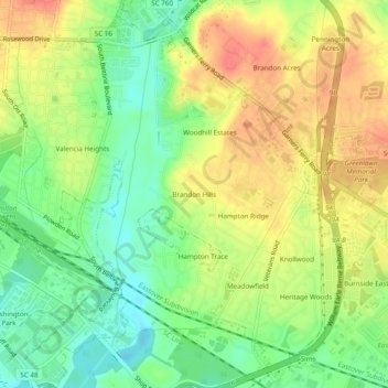 Brandon Hills地形图、海拔、地势