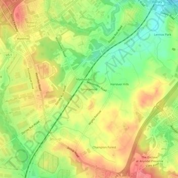 Springwood地形图、海拔、地势