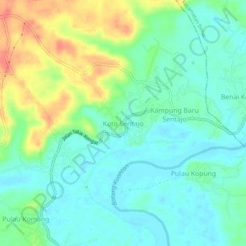 Koto Sentajo地形图、海拔、地势
