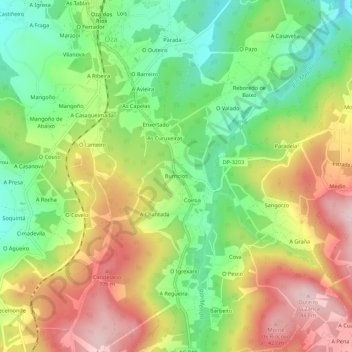 Burricios地形图、海拔、地势