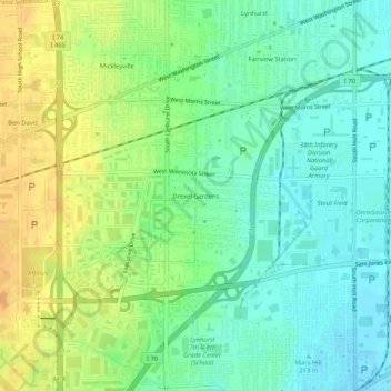 Drexel Gardens地形图、海拔、地势