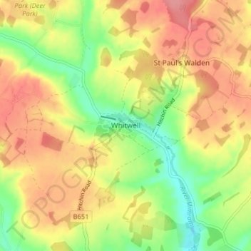 Whitwell地形图、海拔、地势
