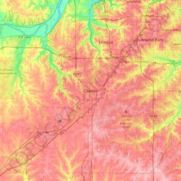 Olathe地形图、海拔、地势