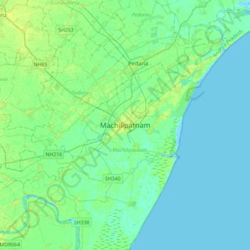 Machilipatnam地形图、海拔、地势