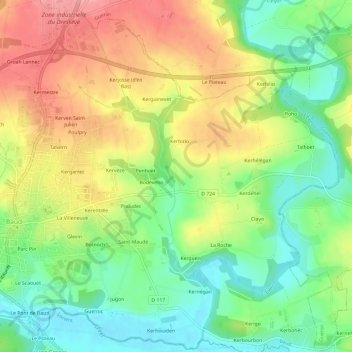Kercadic地形图、海拔、地势