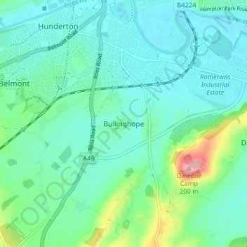Bullinghope地形图、海拔、地势