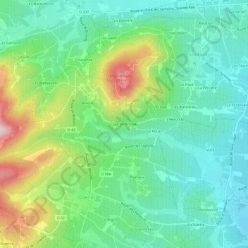 Côte de Brouilly地形图、海拔、地势