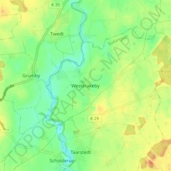 Westerakeby地形图、海拔、地势