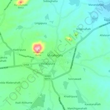 Mulabagilu地形图、海拔、地势