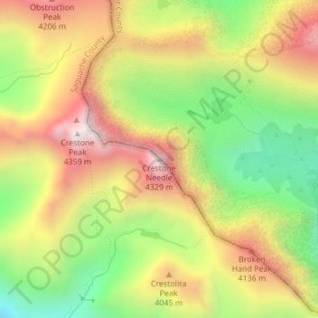 Crestone Needle地形图、海拔、地势
