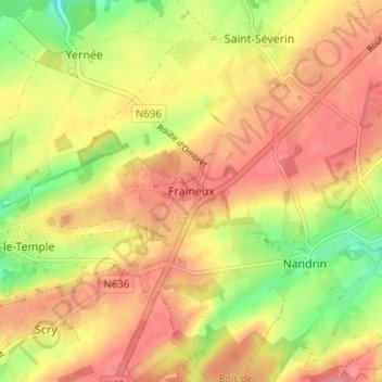 Fraineux地形图、海拔、地势