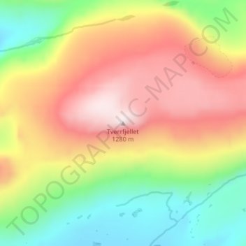 Tverrfjellet地形图、海拔、地势