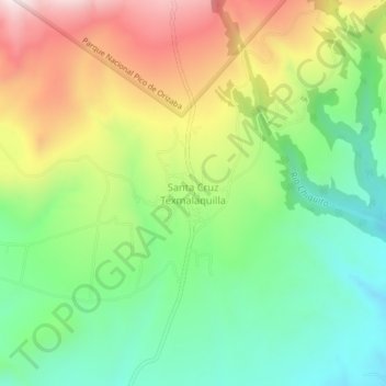 Santa Cruz Texmalaquilla地形图、海拔、地势
