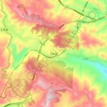 勺米镇地形图、海拔、地势