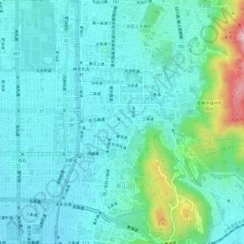 土居之内町地形图、海拔、地势