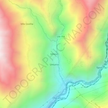 Ichoca地形图、海拔、地势