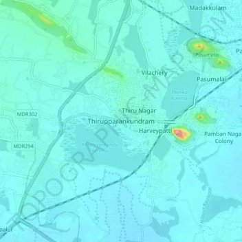 Thirupparankundram地形图、海拔、地势