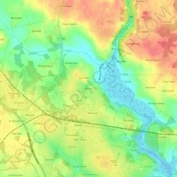 Kerlois地形图、海拔、地势