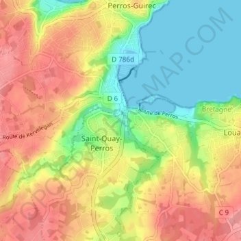 Traou Guillou地形图、海拔、地势